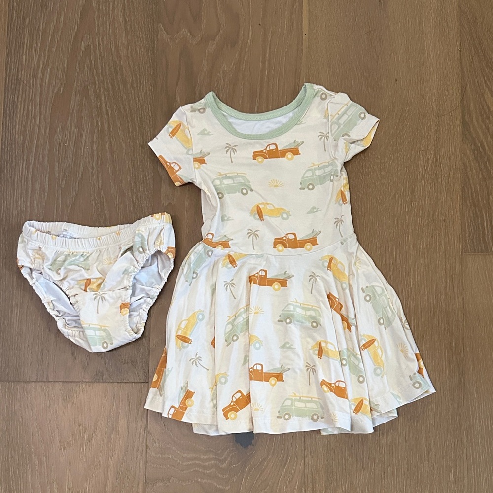 Coco Moon Hawaii Kids' Car Print Dress and Diaper Cover Set